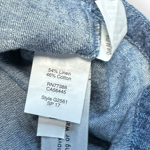 MADEWELL Women’s Blue Chambray Linen Cotton Cold Shoulder Tie Sleeve Mini Dress - Picture 6 of 7